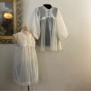 Vintags 50s baby doll peignoir bridal 4 layer chiffon white new old stoc…
